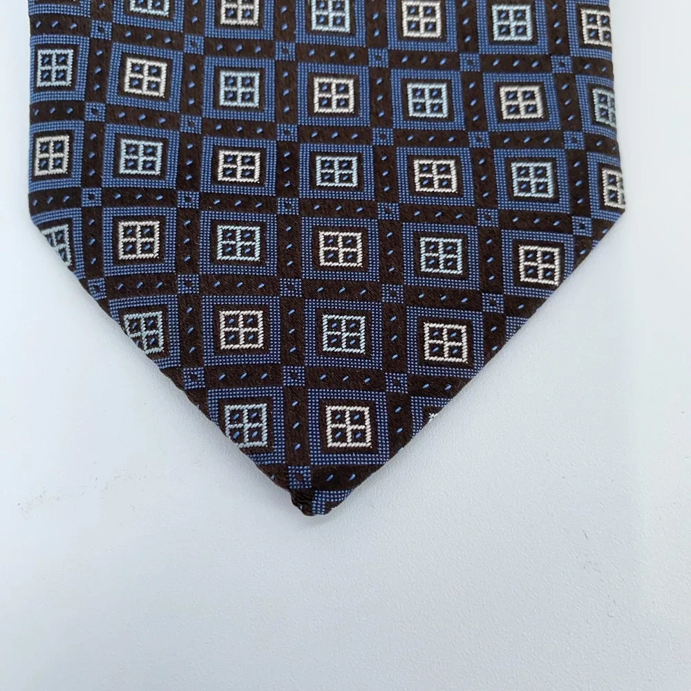 Eton Tie Men One Size Black Blue Patterned Professional Necktie England Made NWT